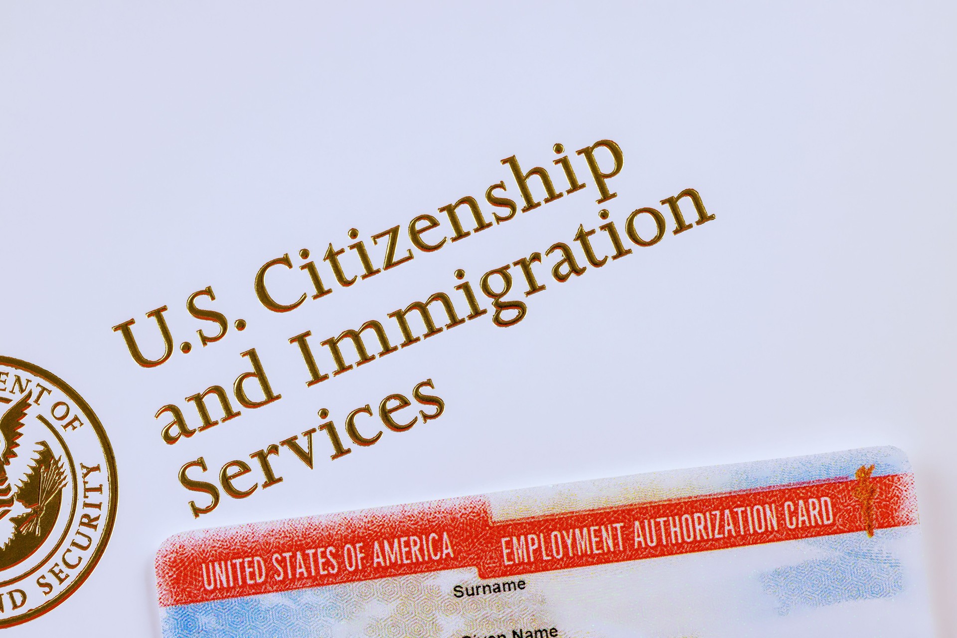 Employment Authorization card is U.S. Immigrant work documents Department of homeland Security United States Citizenship and Immigration Services